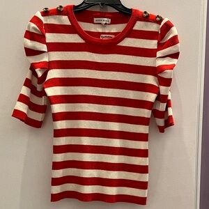 Moon River Red and White Striped Knit Top